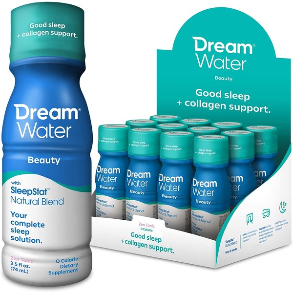 Dream Water Natural Sleep Aid, Beauty; Melatonin, Biotin, Juvecol, 2.5oz Shot, 12 Count