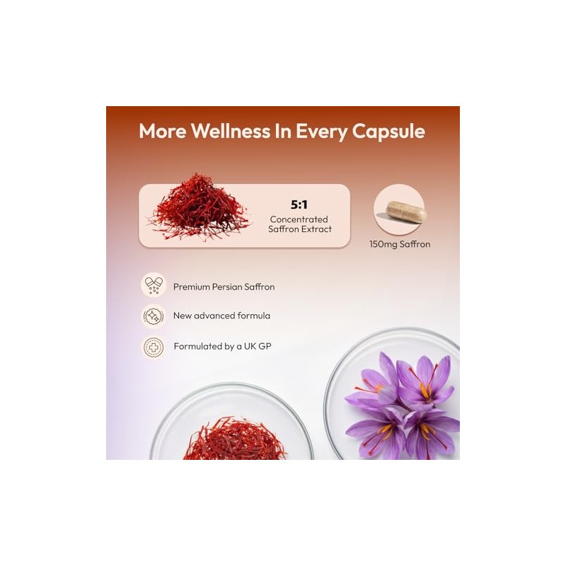 Saffron Capsules | 150mg Per Serving | Doctor-Formulated | High