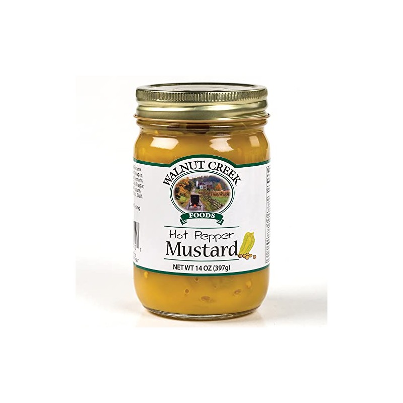 Walnut Creek Foods Hot Pepper Mustard, Two 14 ounce Glass