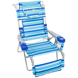 Tommy Bahama 4-Position Face-Opening Read Through Lounger with Ottoman Beach Chair, 35" D x 30.5" W x 41" H, Blue Stripe