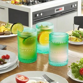Lumkit Hobnail-Drinking Glasses 13oz Vintage Glassware Sets Cocktail Juice Glasses Set of 6, Aqua