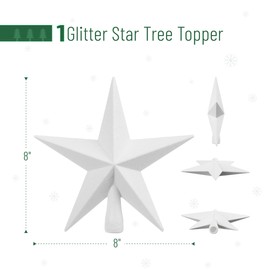 Mr. Pen- Glitter Star Tree Topper, 8-Inch, White Star Christmas Tree Topper Star, Christmas Tree Star Topper, Christmas Tree Toppers, Christmas Star Tree Topper, Star for Christmas Tree Top Star