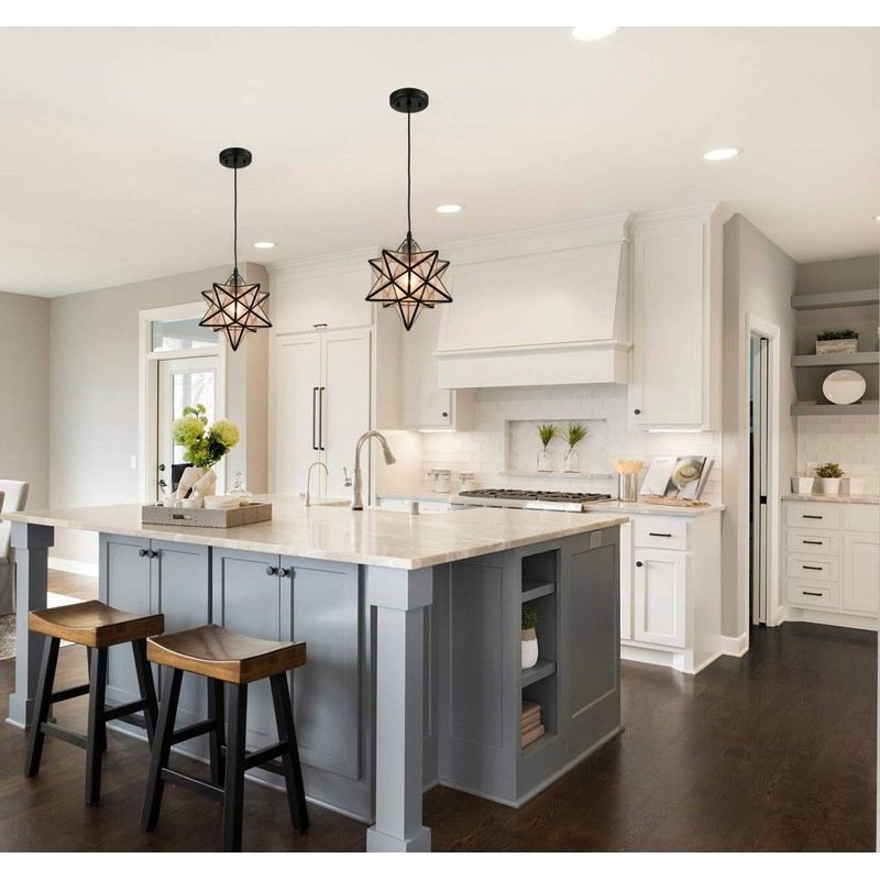 DANSEER Seeded Glass Shade Industrial Moravian Star Light Pendant Lighting