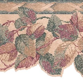 Concord Wallcoverings Wallpaper Border Floral Pattern Leaves, Die Cut Edge for Cottage Bedroom Living Room, Beige Green Burgundy, 15 Ft by 8.25 In FK20154B