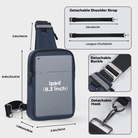 VADOO Mini Sling Bag, Small Crossbody Bag with RFID Blocking for Women and Men, Lightweight Chest Phone Bag for Travel Casual, Blue 2.0