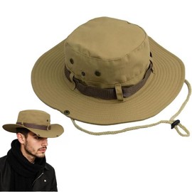 SDXCJY Men & Women's Adjustable Buckle Safari Sun Hat, Jungle Style, Perfect for Fishing, Hiking & Outdoor Activities. UV-Protected and Foldable. (UK, Alpha, One Size, L, Khaki)