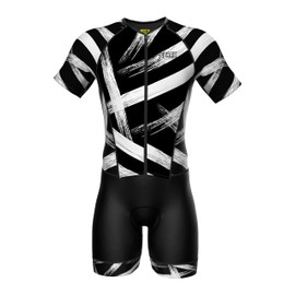 Sparx Mens Elite Aerosuit Triathlon Suit Mens Short Sleeve Tri Suit Skinsuit (Brushes, Small)