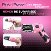 Pink Power 3.6 Volt Rechargeable Cordless Electric Screwdriver Set with
