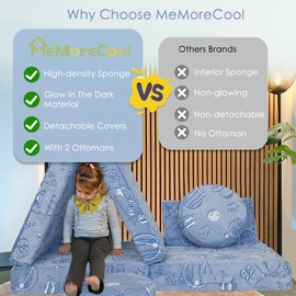 MeMoreCool Modular Glow Sofa for Kids, Space-Themed 8-Piece Convertible Foam Couch Play Set with Celestial Patterns for Toddlers and Playroom