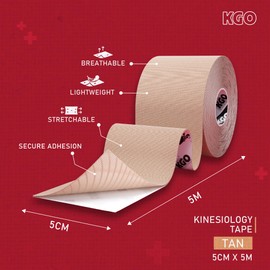 KGO Kinesiology Tape Tan, Sports Elastic Tape for Muscle and Joint Support, Kinesio Tape, K Tape, Physio Tape, 5cm x 5m, Box of 1