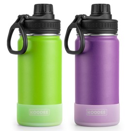 koodee Water Bottle -16 oz Stainless Steel Vacuum Insulated Metal Water Bottle for Girls, Sports Water Bottle for School 2 Pack (Apple Green-Purple)