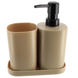 Bathroom Set - Includes Tumbler, Soap Dispenser and Soap Dish - Set of 3 Accessories (Beige)