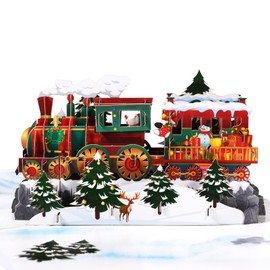 GREETING ART Christmas Card, Train Christmas Cards, Pop Up Christmas Cards, 3d Christmas Cards for Men, Women and Children