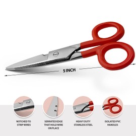 SURGICAL ONLINE Electrician Scissors for Cutting and Stripping Wires Electrical Repair Tool 5.5"