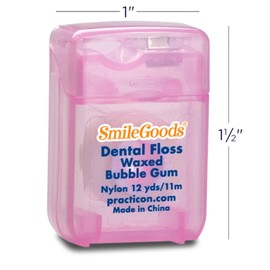 SmileGoods Waxed Dental Floss, 12 yds, Bulk Pack of 72, Bubble Gum Flavored