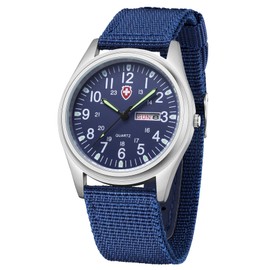 Gosasa Unisex Military Watches Sport Textile Nylon Strap Luminous Fashion Watch Analog Display Quartz Waterproof Casual Wristwatch (Blue)