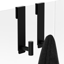 WUIVIUT T-Shape Heavy-Duty Stainless Steel Over The Door Shower Hooks - Frameless Glass Shower Door Hooks for Bathroom Towel Holder 19 cm Hook for Robe, Towels, Shower (2-Pack, Black)