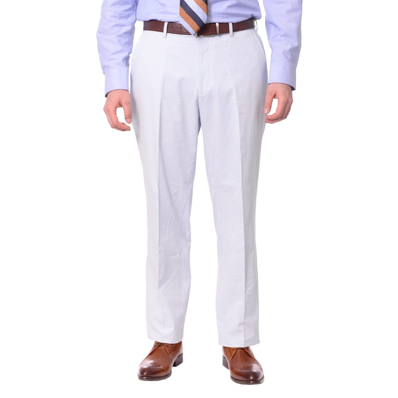 Emigre Classic Fit Blue Pinstriped Two Button Cotton Seersucker Suit