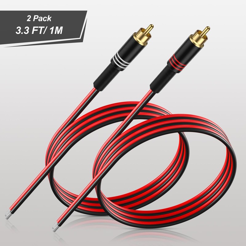J&D RCA to Speaker Wire Adapter, 2 Pack 20AWG 3.3
