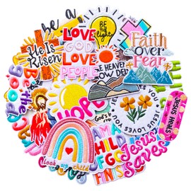 Jongdari 30pcs Christian Patches Iron on, Embroidered Cute Love Like Jesus Gods Religious Positive Affirmations Inspirational Trucker Hat Patches Applique for Bags Clothes Jackets