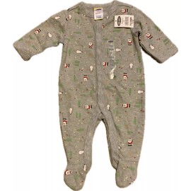 Old Navy NB 0-3 Mos XMas Footed Sleep Play Santa Tree Deer Snowman Print NWT