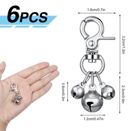 Dacitiery 6 Pcs Pet Bells for Collars,Triple Bell Pendant for Dogs, Loud Bell Charm for Collar Decoration and Training Key Rings for Dogs and Cats