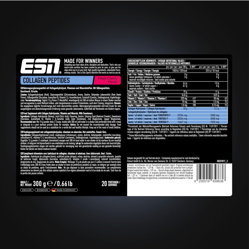 ESN Collagen Peptides, 300 g, Fresh Cherry, Collagen Powder