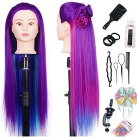 26"-28'' Mannequin   Styling Manikin  Doll  Synthetic Fiber  Hairdressing  Model Free Clamp Exquisite Gifts (Dream Purple) - Color: Purple Four Colors