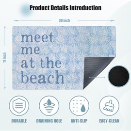NATSUNO Blue Beach Seashell Door Mat, Meet Me at The Beach Doormat Indoor Outdoor Entrance Porch, Coastal Beachy Welcome Mats for Front Door, Nautical Bathmat for Bathroom, 17x30 Inches