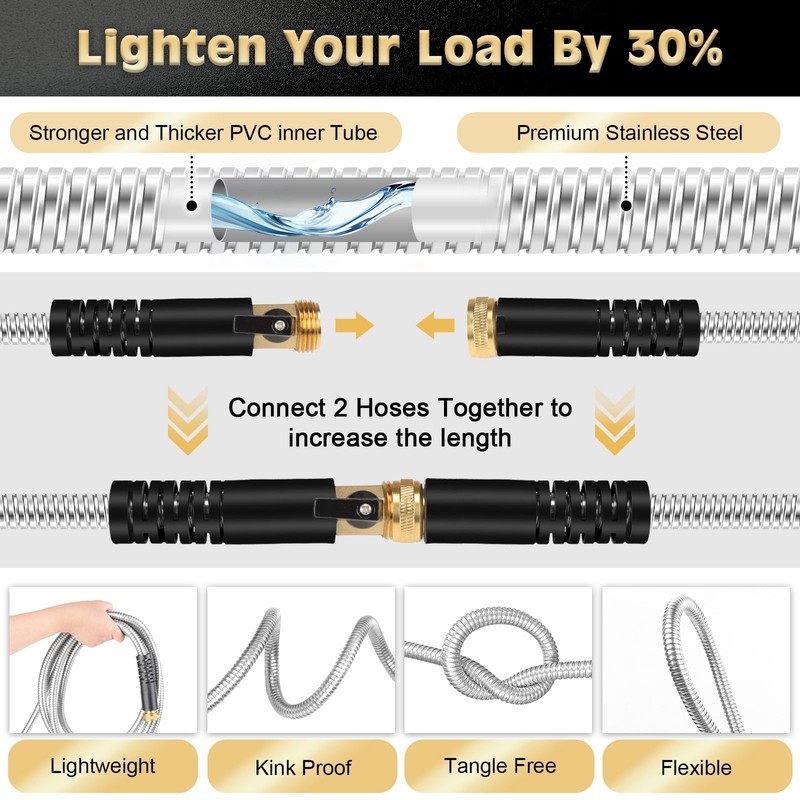 Metal Garden Hose 75FT Stainless Steel Heavy Duty Flexible Lightweight