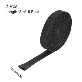 MECCANIXITY 2 Pcs Heat Shield Sleeve, 1/2" ID 16 Feet Heat Sleeve Automotive Wire Heat Shield Fuel Line Heat Shield Sleeve Heat Sleeve Heat Wrap 500 Degree for Wires, Black