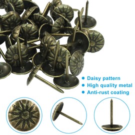 Moicstiy 100 Pcs 7/16Inch Antique Brass Upholstery Tacks for Furniture, Metal Thumb Tacks Upholstery Nails for Decorative (11 x 16mm)
