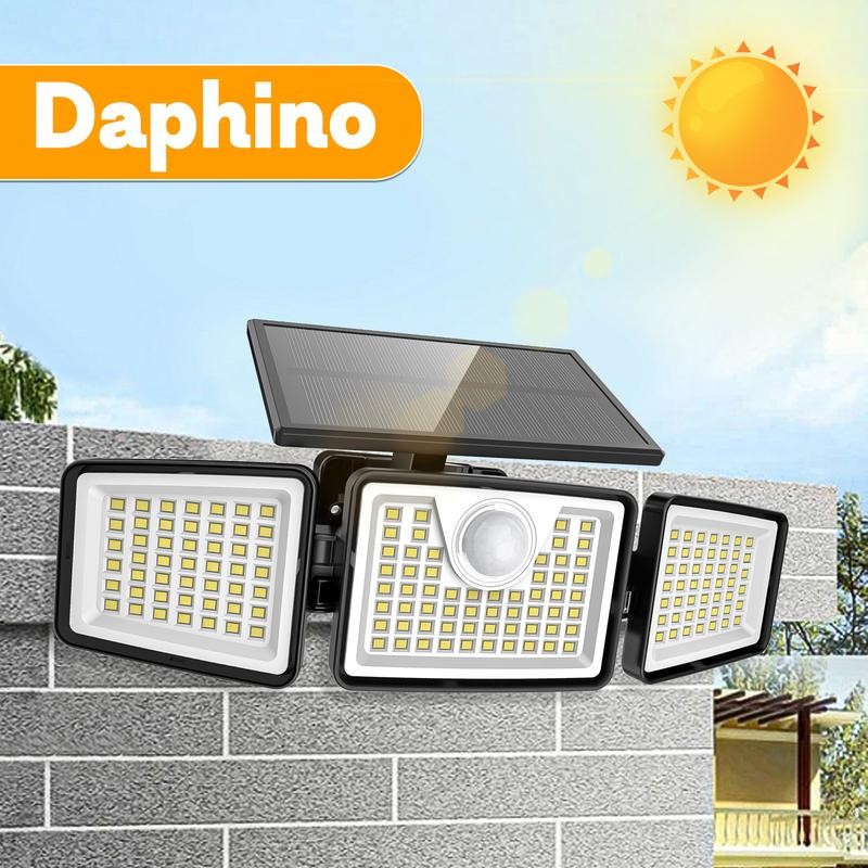 Daphino Solar Outdoor 2500LM Security Lights, 3 Heads Dimmable SpotLights