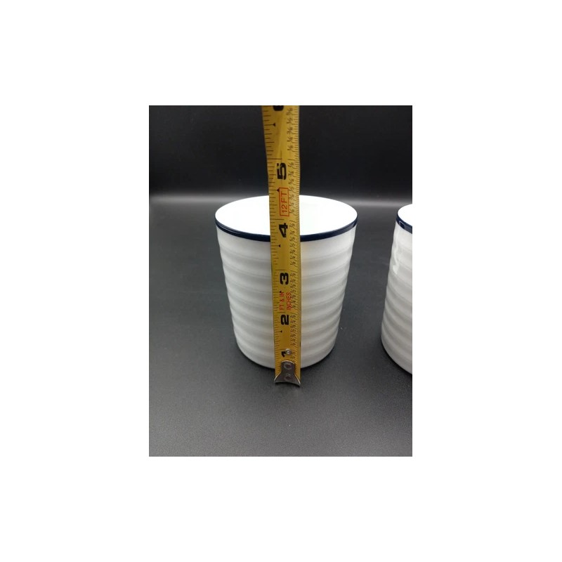 Crate & Barrel White Ribbed Blue Trim Portugal Roulette Spal