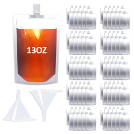 Cloudslucky 13OZ 100PCS Drink Pouches,Reusable Plastic Flask with Funnel for Drinking Liquid Beverage Juice,Stand Up Drink Bags for Travel Camping Outdoor Sport Concert Events,Leak-Proof Food Grade