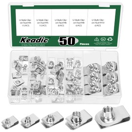 Keadic 50 Pce Auto Car U-Clip, U Nut Kit Clip Nut Set,U-Shaped Nut M4 M5 M6 M8, U-nut Clip Assortment Auto Car Speed Nuts Fastener with Store Box, for Dash Door Panel Interior, Automobile Motorcycle