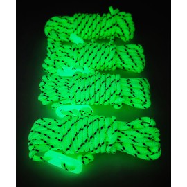 ESW LEISURE Guyline Ropes 4 Pack For Tents Awning Camping Strong Lightweight Paracord Guy Rope With Tensioner Guy Lines Fishing Umbrella Caravan Gazebo (Glow In The Dark, 4 Metre XL 4 Pack)