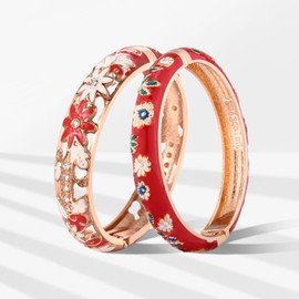 UJOY Vintage Jewelry Cloisonne Handcrafted Leaf Enameled Gorgeous Rhinestone Gold Hinged Cuff Bracelet Bangles Gifts 88C11-55A119 red