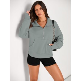 AUTOMET Half Zip Pullover Womens Sweatshirts Cropped Quarter Zipper Oversized Hoodies Sweater 2023 Fall Fashion Outfits Clothes