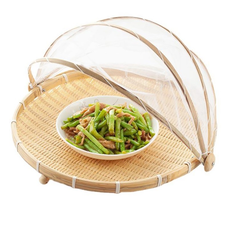 Bamboo Food Serving Tent Natural Handcraft Tray Mesh Food Storage