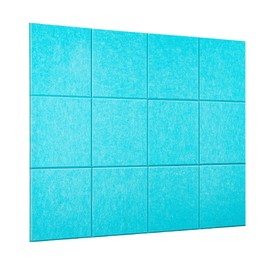 Bulletin Board 40x30in, 12 Count 9.8 x 9.8in Felt Wall Tiles with Removable Adhesive Tape, Cork Board Alternative for Walls, Wall Decor, Kids Art Display, Kids Room (Aqua Collection)