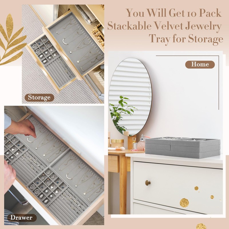 Cinnvoice Set of 10 Stackable Jewelry Organizer Trays for Drawer