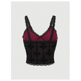 Verdusa Women's Gothic Clothes Lace Goth Crop Tops Witchy Grunge Cami Emo Shirt Multicolor X-Large