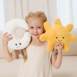 XYG® Amuseables Sun and Moon Stuffed Toy, Medium 13 inches - Sun and Moon Plush - Fun Gift Idea, 2PCS Cute Smiling Sunshine Moon Stuffed Animal Gift for Children's Birthdays