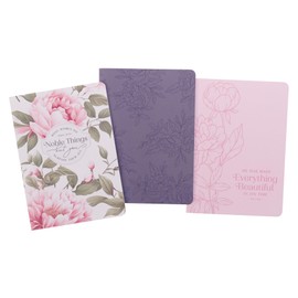 Christian Art Gifts Slim Softcover Scripture Notebooks for Women, Noble Things/Everything Beautiful - Inspirational Bible Verse Variety, Durable Cardstock, Pink/Purple Floral Set/3 Large