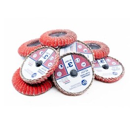 Benchmark Abrasives 3" Quick Change Ceramic Flap Disc Curved Grinding Wheel w/Male R-Type Back Design - Cleaning Finishing Deburring of Irregular Surfaces (10 Pack), 36 Grit