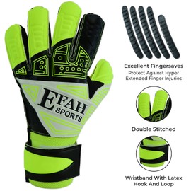 EFAH SPORTS Football Goalkeeper Gloves For Kids Boys Children Youth Soccer Goaile Glove With Fingersave and Double Wrist Protection Strong Grip Palms (Size 7 suitable for size S-M adult, Yellow)