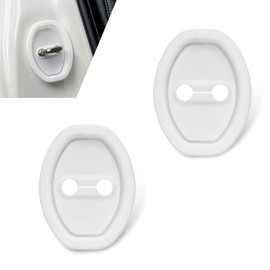Polcatay 2 PCS Car Door Latch Cover, Silent Buffer Rust-Proof Thickened Silicone Protector, Hole Anti-Scratch Cover, Universal for Most Cars Door Lock Accessories (White)