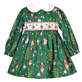 Bonnie Jean Baby Girl's Holiday Christmas Dress - Green Smocked Dress for Baby and Toddler and Little Girls (3-6 Months Smocked Nutcracker)
