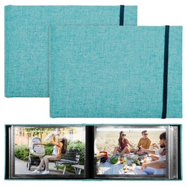 Mritrit 2 Pieces Small Photo Albums 6x4 Slip in 200 Photoes, 7.28x4.92in Mini Memories Linen Cover Postcard Photograph Album Book for Kids Travel Holiday (Blue)